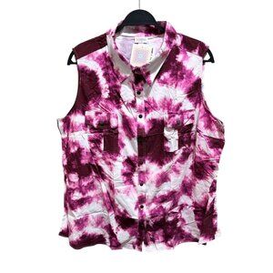LuLaRoe Size 3XL Roxanne Pink Tie Dye Sleeveless Snap Front Collared Shirt - NWT